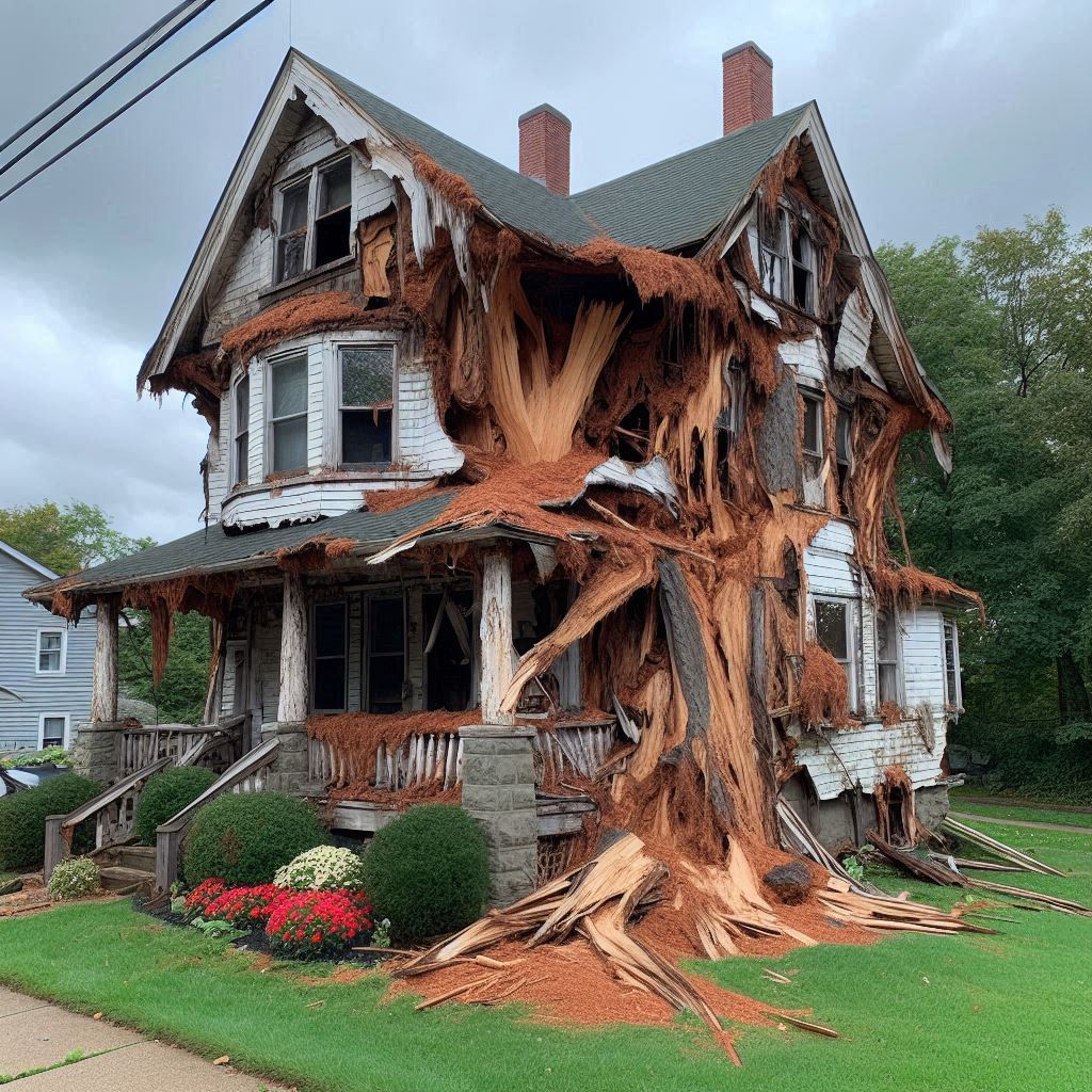 Damaged tree on an Wood Dale home showing signs of disease and decay